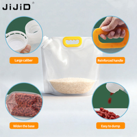 Pochette transparente alimentaire JIJID avec bec verseur et poignée, réutilisable, anti-fuite, pour le stockage des céréales, du riz et des haricots