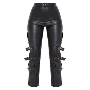 Nuovo Arrivo Nero Del Cuoio Del Faux Vita Alta Fibbia Dettaglio Cinturino Delle Donne Etero <span class=keywords><strong>Pantaloni</strong></span> Gamba - Product Image 5