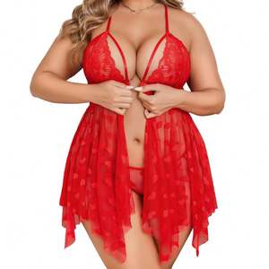 B025 Ensemble de lingerie sexy et transparente, motif cœurs, style pull-up, pour femme, tenue de nuit et nuisette - Product Image 5