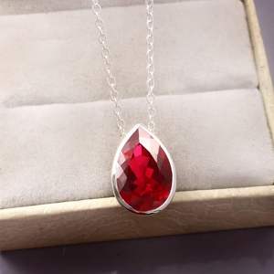 925 Sterling Silver 12x8mm Flawless Blood Red Pear Cut <b>Ruby</b> Women's Engagement Ring Classic Style Handmade Shama Gems Jewels - Product Image 2