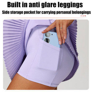 Falda Corta Deportiva de Tenis Color Nude de Cintura Alta con Faja Abdominal y Dobladillo Plisado con Leggings Integrados y Bolsillo Falda Pantalón para Golf - Product Image 3