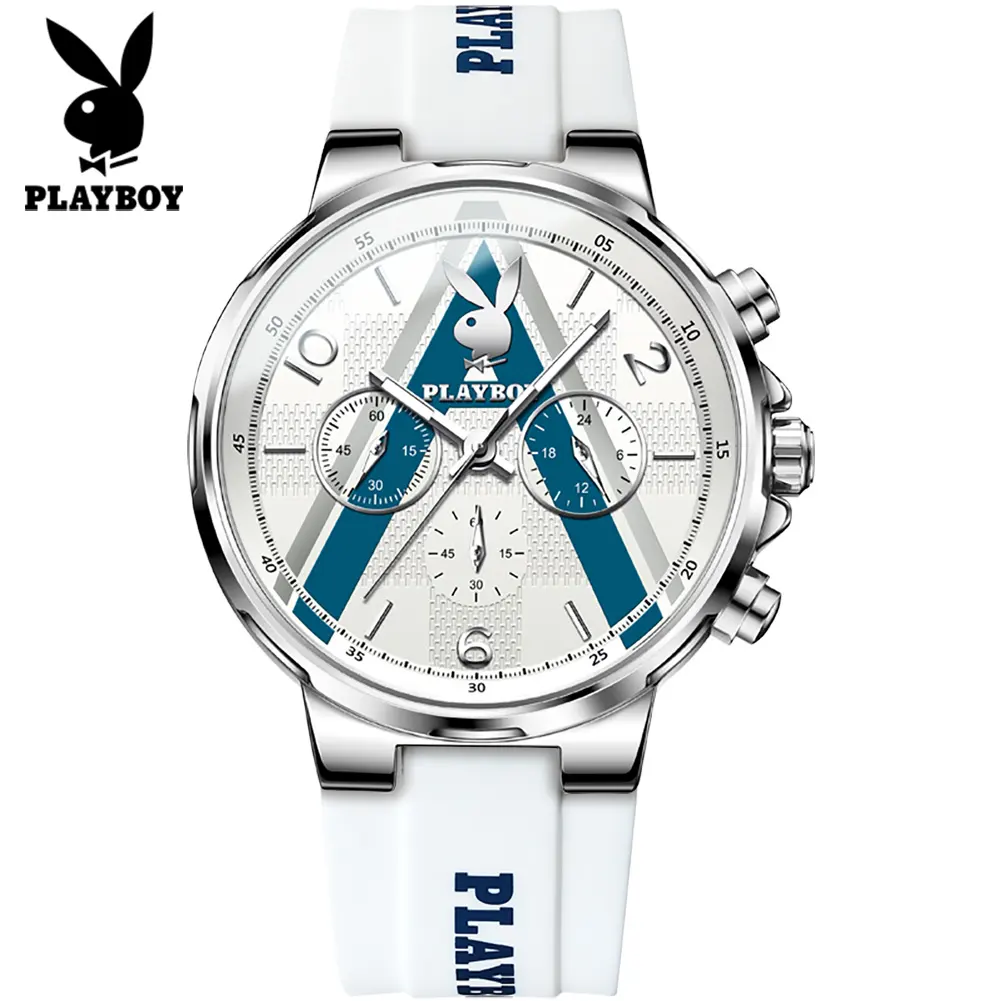 Playboy relógio de quartzo personalizado, marca famosa 3046, oem, à prova d' água, clássico, moda, de couro, para homens