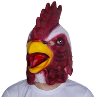Masque de coq en latex intégral, rouge/blanc, texture réaliste froissée, bec jaune vif, coquille rouge, doux et confortable, pour Halloween et cosplay
