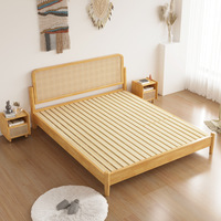 Wabi-Sabi-Stil Massivholz-Doppelbett 1,8M; Modernes Minimalistisches Nordisch-Japanisch Inspiriertes Schlafzimmermöbel Naturholz Vintage