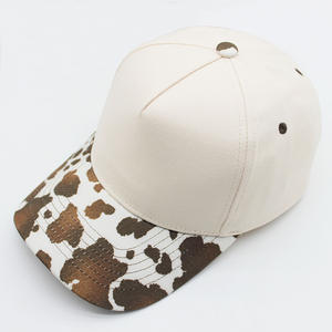 女性用無地牛プリントブリム5パネルトラック運転手帽子2トーンヒョウカラーコットンスナップバックキャンバススポーツ迷彩野球帽 - Product Image 3