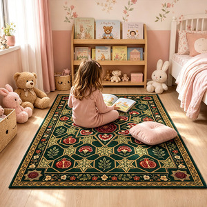 Alfombra Floral Vintage Verde Oscuro, Antideslizante de TPR, Plegable y Lavable, para Sala de Estar, Dormitorio, Habitación Infantil, Alfombra Grande de Lujo Personalizada - Product Image 3