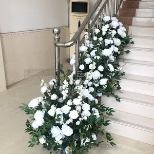 Artificial silk flowers stair runner floor flowers for wedding entrance