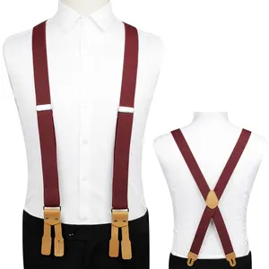 中国畅销可调式X背6纽扣背带夹式红色男装男童弹性吊带
