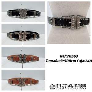 Cinturón de Cuero Genuino Estilo Western de 3cm x 100cm con Hebilla de Doble Punta Plateada, de Piel de Vaca, Accesorio de Moda Casual para Hombre y Mujer - Product Image 3