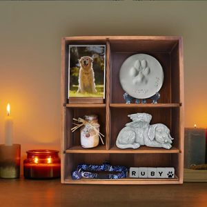Wooden Pet <b>Photo</b> Frame Brown Rectangle Handmade Multipurpose <b>Storage</b> <b>Box</b> With Collar And Memorial Display - Product Image 1