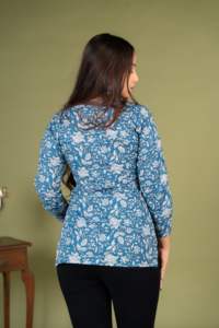 Myra Indigo Waves, Camisa de Manga Larga de Viscosa y Rayón, Sin Arrugas, de Secado Rápido, Estilo Étnico Tradicional, Ropa de Vacaciones, Ajuste Holgado, Ropa de Playa, para Fiestas - Product Image 5