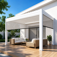 Pergola à lames orientables en aluminium MEXIN avec bande LED, capteur de pluie et télécommande pour terrasse, patio, jardin, hôtel