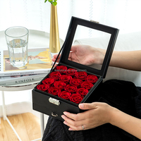 Every Love Forever Eternal Longlife Tidak Pernah Kehilangan 16 Merah Bunga Mawar Yang Diawetkan Dalam Kotak Perhiasan Kulit untuk Teman Wanita