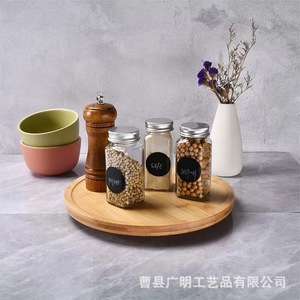 Solid Wood <b>Rotating</b> <b>Spice</b> <b>Rack</b> 25cm Diameter 2-Tier Bamboo Storage For Kitchen Condiments - Product Image 5