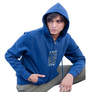 Sudadera con Capucha Azul para Hombre, con Cierre, de Algodón y Felpa, Informal, para Otoño, Corte Regular, con Estampado de Letras y Logotipo Frontal - Product Image 3