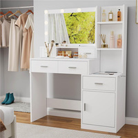 Miroir de Coiffeuse LED en Gros d'Usine, Tabouret de Maquillage, Meuble de Salle de Bain en MDF, Design Minimaliste Moderne Noir et Blanc