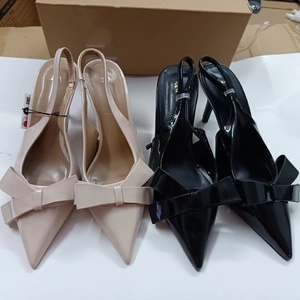 2026 Summer New Women's High Heels 42 ZA Fashionable <b>Bow</b> Pointed <b>Sandals</b> Daily Casual Made From Patent Leather Evergreen Design - Product Image 1