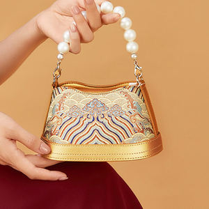 Custom OEM Ladies 2026 New Embroidered Luxury Designer High Quality Genuine Leather And Fabric Women Party Evening <strong>Handbags</strong> - Product Image 1