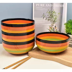 Cuencos de cerámica hechos a mano de alta gama: Diseño de arcoíris colorido para sopa, arroz y ensalada - Product Image 3