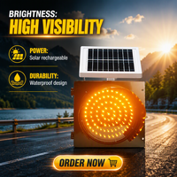 Feux clignotants solaires LED rouges durables et étanches, balise d'avertissement clignotante solaire pour le contrôle du trafic et la construction