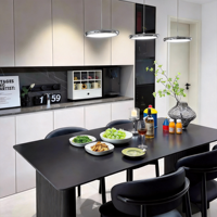 Table à manger contemporaine italienne en pierre frittée noire mate - Ensemble de salle à manger moderne robuste, montage facile pour petits appartements