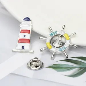 Nouveau produit créatif broche de voyage Badges de bateau à voile, phare de Navigation, épingle de revers en émail doux