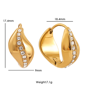 <strong>Wholesale</strong> Jewelry Stainless Steel 18K Gold PVD Chunky Dome Rhinestone Hoop Earrings for Women Non-tarnish <strong>Huggie</strong> Earrings - Product Image 6