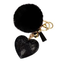 Porte-clés Cœur Scintillant en Strass avec Pompon en Fourrure pour Femme, Breloque de Sac Esthétique en Cristal, Cadeau de Luxe, Vente en Gros