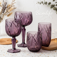 Samlife-23121 Vente en gros de sets de verres à vin vintage personnalisés en verre gaufré, ensemble de verres à vin de luxe colorés