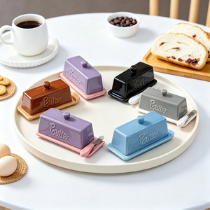Beurrier en céramique avec couvercle, boîte à beurre rectangulaire et couteau pour la cuisine, les dîners et les fêtes - Product Image 2