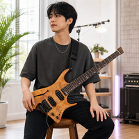 Guitare électrique sans tête à trous en F, en bois de burl, multi-échelle, avec trémolo, personnalisable (OEM/ODM), couleur et logo sur mesure, directement de l'usine