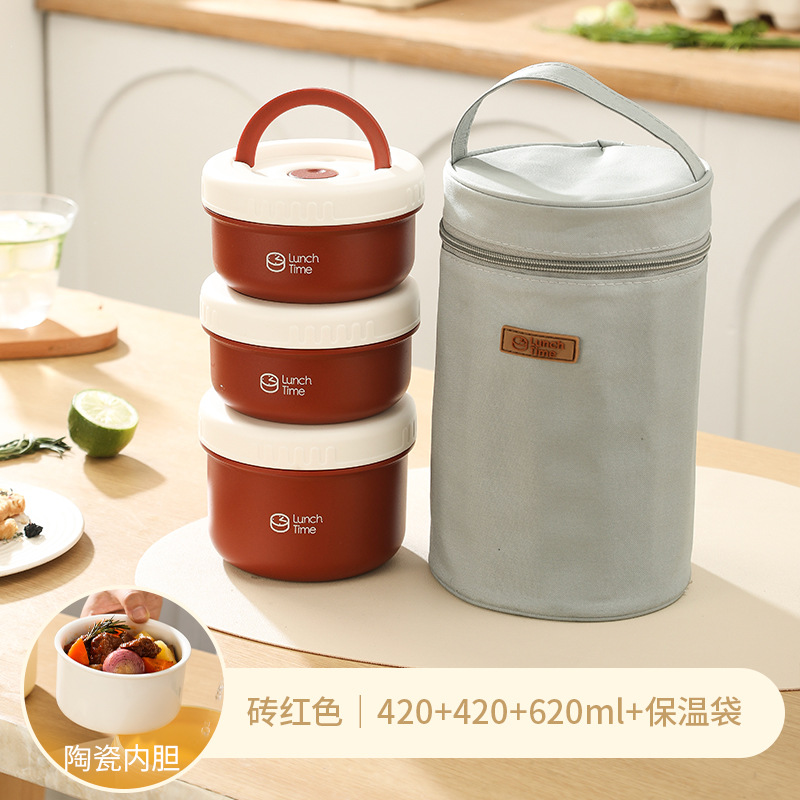 1440 ml rouge-ensemble de trois pots intérieurs en céramique + sac isolant