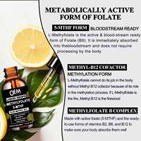 Gouttes liquides de méthylfolate 15 mg avec méthyl B12 actif, 5-MTHF, folate, complexe B, vitamines B2, riboflavine B6, complément de soutien MTHFR