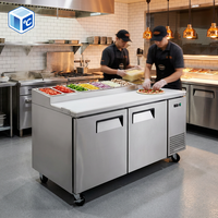 Table de préparation de pizzas réfrigérée commerciale en acier inoxydable à prix d'usine avec rail pour barquette à garnitures