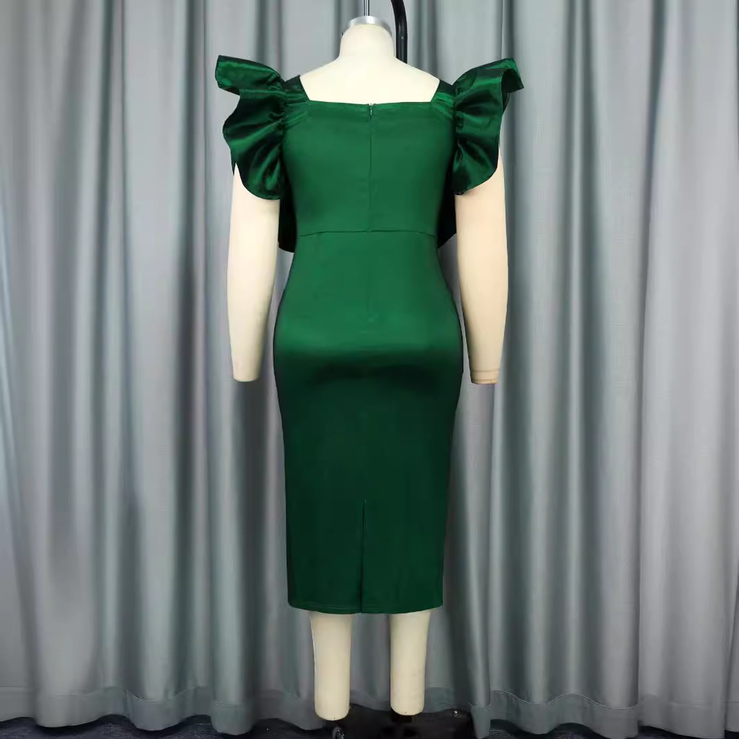 Latest Women Dresses Women Short Sleeve Women Sexy Clothing Square Collar  With Ruffled Edges Dresses| Alibaba.com