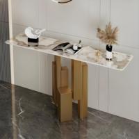Table console de porche en métal pour hôtel, table d'entrée moderne pour salon, table de hall avec plateau en marbre