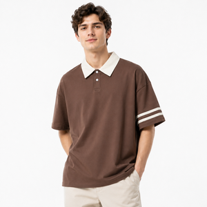 Polo blanc premium pour homme avec bordure contrastée, design personnalisé, logo OEM, 100% coton, épaules tombantes, polo décontracté pour homme - Product Image 3
