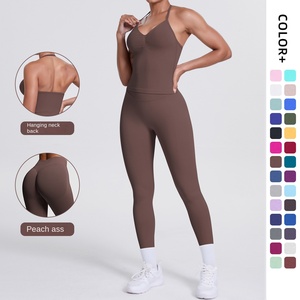 ชุดออกกำลังกายผู้หญิงแบบเรียบง่าย ชุดโยคะ ชุดวิ่ง ผ้าสแปนเด็กซ์/ไนลอน ระบายอากาศได้ดี แบบสองชิ้น กางเกงเลกกิ้ง - Product Image 1