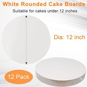Plateau à gâteau rond blanc de 12 pouces - Base circulaire en <span class=keywords><strong>carton</strong></span> ondulé robuste pour gâteaux - Assiettes jetables, lot de 12 - Product Image 2