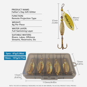 MAXSEN 5/10 leurres cuillères métalliques pour <span class=keywords><strong>brochet</strong></span> et bar, appâts durs avec hameçons, idéal pour la pêche, cadeau idéal pour la fête des pères - Product Image 2