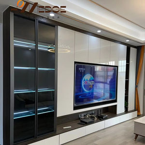 Meuble <span class=keywords><strong>TV</strong></span> Contemporain en Bois avec Vitrine Design Minimaliste pour Mobilier de Maison pour Salon Chambre Style Ferme Panneau MDF - Product Image 1