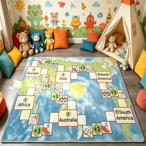 Tapis de jeu Carte <span class=keywords><strong>du</strong></span> <span class=keywords><strong>Monde</strong></span> pour Enfants, Tapis de Jeu d'Échecs Volants, Tapis Éducatif <span class=keywords><strong>6</strong></span> Continents, Couverture de Jeu pour Bébés - Product Image 2