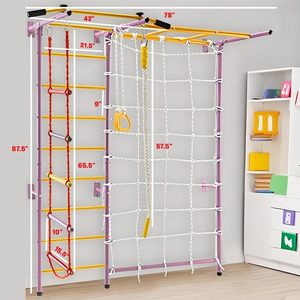 Set da Arrampicata per Bambini 7 in 1 da Parete per Interni, Attrezzatura da Gioco con Barre per Trazioni, Scala di Corda - Product Image 3