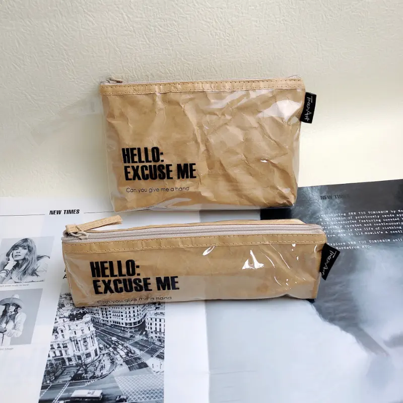 Bolsa de tpu com cabo simples, bolsa de papelaria e cosméticos de pvc para armazenar papel dupont