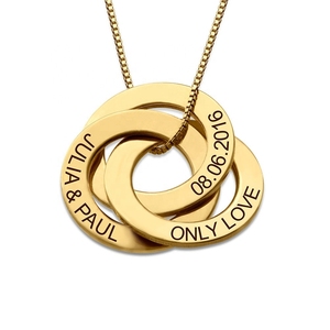 Personalized <strong>Russian</strong> <strong>Ring</strong> <strong>Necklace</strong> Three <strong>Rings</strong> Gold Plated Engraved Names Circle <strong>Necklace</strong> Birthday Gift Family Friends - Product Image 1