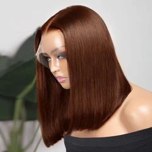 Parrucca Bob Corta Marrone All'Ingrosso, 13x4, con Pizzo Trasparente Frontale, in <span class=keywords><strong>Capelli</strong></span> Umani, Densità 200, per Donne, con Bob Liscio Effetto Osseo - Product Image 6