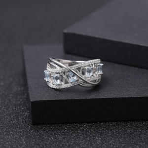 En stock, série vintage, bague en argent 925 incrustée de cristal bleu de Londres, haute élégance, vente directe d'usine - Product Image 2