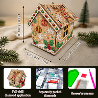 Kit de peinture diamant en bois en forme de maison de Noël LS, ornement de bureau, cadeau artisanal fait main pour Noël