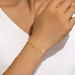 Pulsera de plata de ley 925 con perlas y ópalos de lujo, en oro de 18 quilates, para mujer, a la moda. - Product Image 5