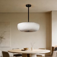 Lámpara de Techo de Alabastro Moderna, Redonda, con Base de Cobre y Pantalla de Mármol, para Hoteles y Villas de Lujo